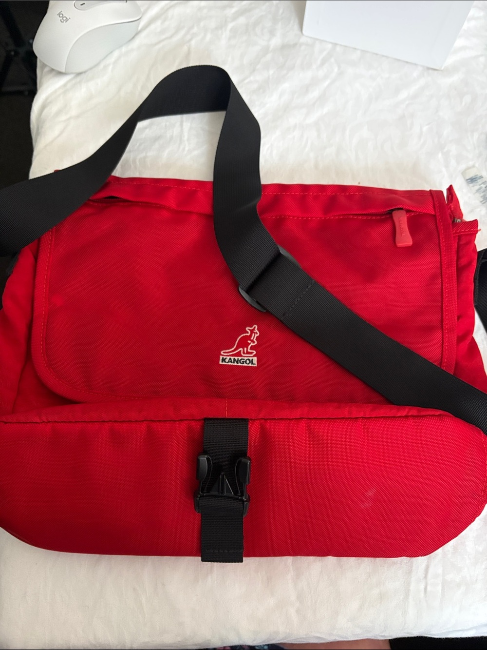 Kangol Red Messenger Bag with Black Strap